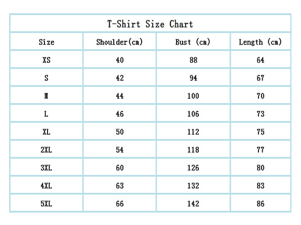 Size chart - Luminous T shirt
