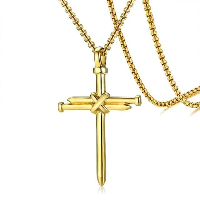 Men's Stainless Steel Nail Cross Charm Pendant Necklace Polished Gold ...