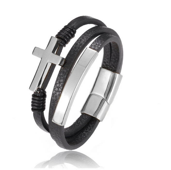 Cross Multi-layer Woven Leather Single-loop Bracelet — BeGears
