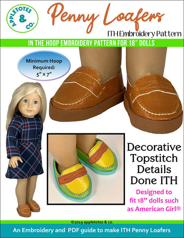 Penny Loafers 18 Inch Doll Embroidery Pattern