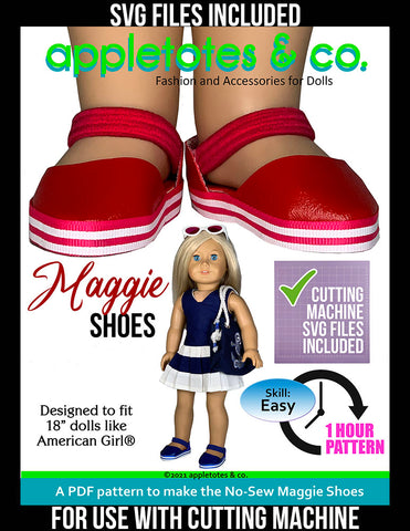 maggie shoes 18 inch doll sewing pattern svg files included