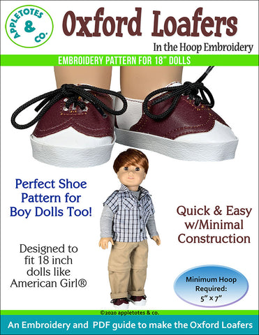 oxford loafers 18" doll embroidery pattern