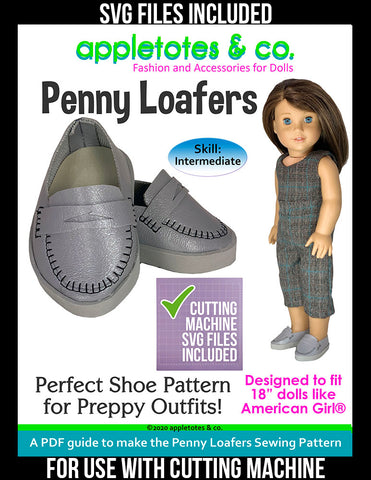 Penny Loafers 18 Inch Doll Sewing Pattern SVG Files Included