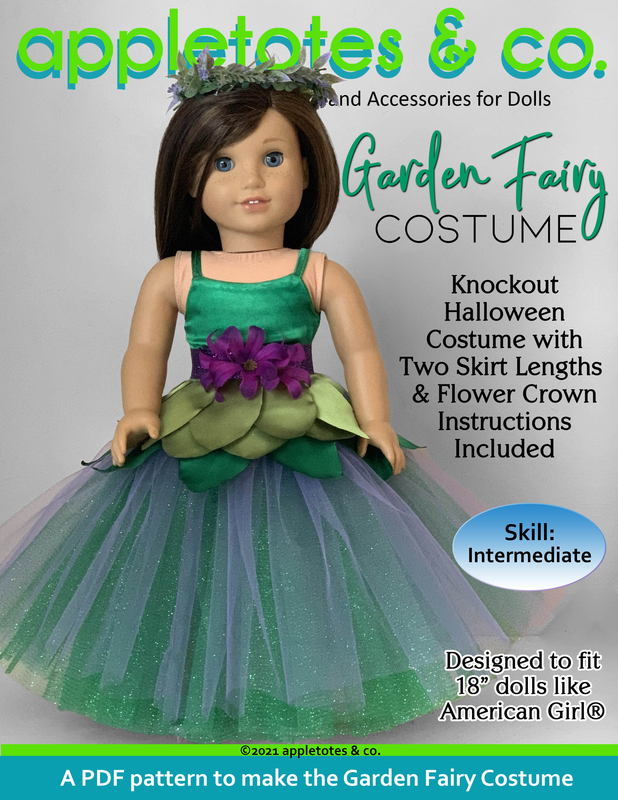 Garden Fairy Costume 18 Inch Doll Pattern - Appletotes  Co product image