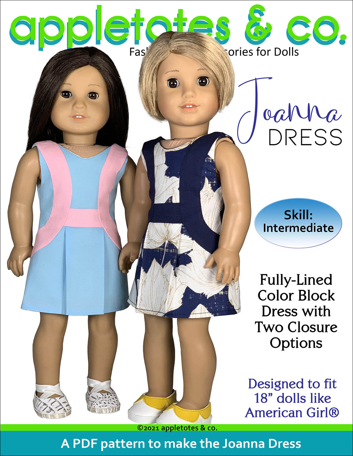 Joanna Dress 18 Inch Doll Sewing Pattern - Appletotes  Co product image