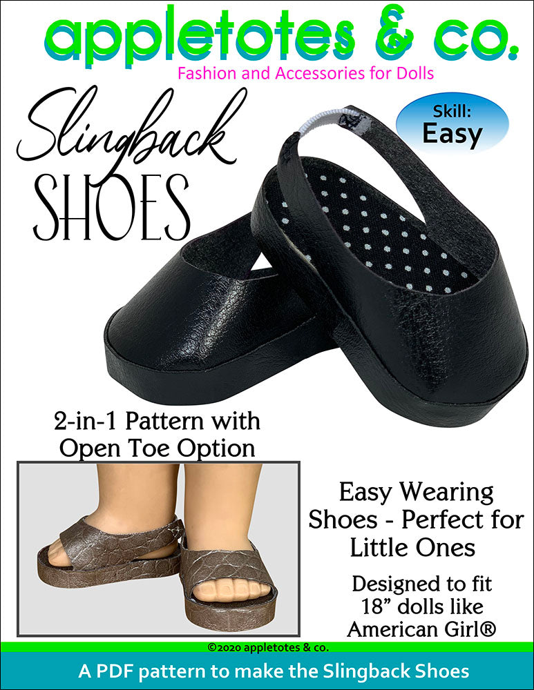 Slingback Shoes Sewing Pattern for 18 Inch Dolls | Appletotes & Co.