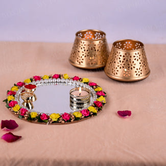 Alluring Rose Mirror Roli Akshat Thali