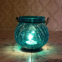 Stunning Blue Crackled Glass Lantern Tealight Holder