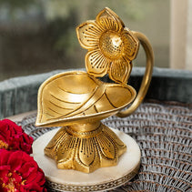 Handcrafted Brass Flower And Leaf Diya