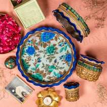 Blissful Blue Flora Karwa Chauth Thali Set