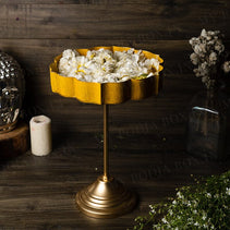 Yellow And Gold Lotus Urli With Stand