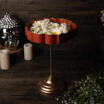 Orange And Gold Lotus Urli With Stand