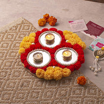 Festive Floral 3 Diya Pearl Studded Thali