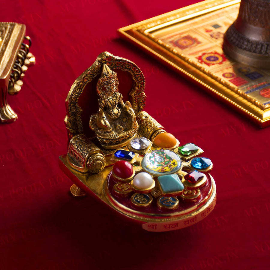 Buy Shri Dhan Varsha Brass Kuber Yantra Chowki Online in India ...
