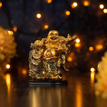 Feng Shui Golden Laughing Buddha with String of Coins for Wealth