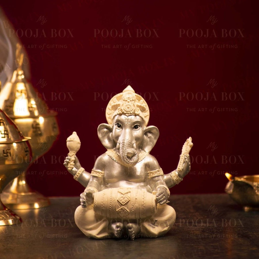 Buy Sparkling Golden Ganesha Figurine with Dholak Online in India ...