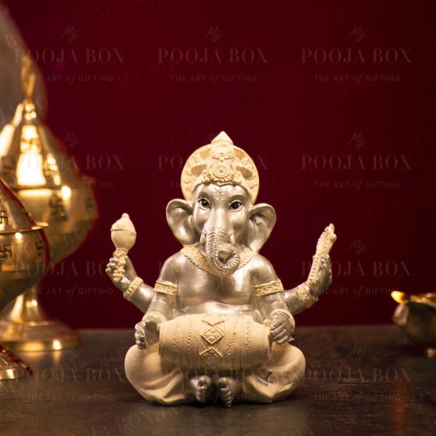 Buy Sparkling Golden Ganesha Figurine with Dholak Online in India ...