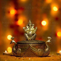 Sparkling Golden Ganesha Showpiece Peacock Figurine