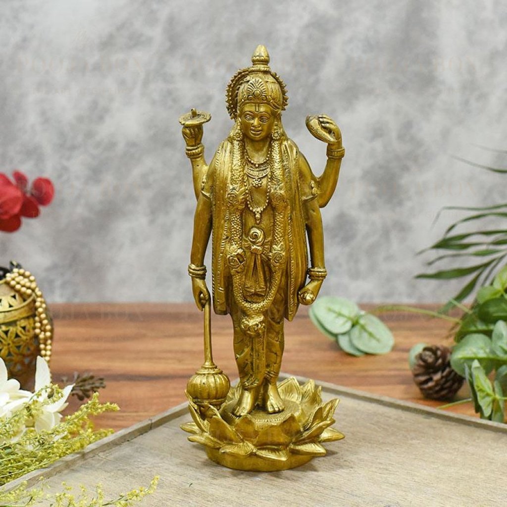 Buy Standing Brass Lord Vishnu Idol/Murti Online in India - Mypoojabox.in