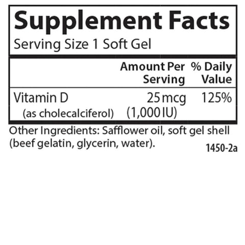 Carlson Vitamin D 1000IU 100 Softgels Ingredients