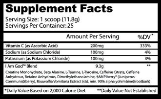 Insane Labz I Am God 25 Serv High Intensity Pre Workout With Yohimbe