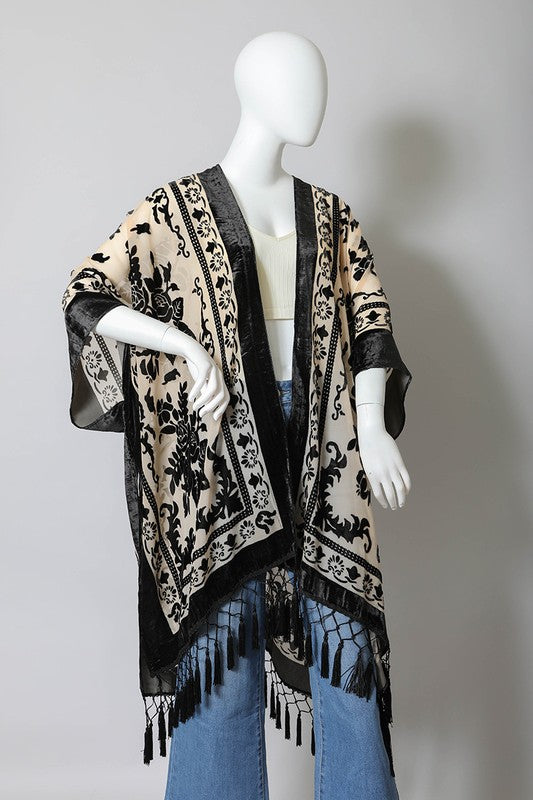 Velvet Mesh Tapestry Tassel Kimono