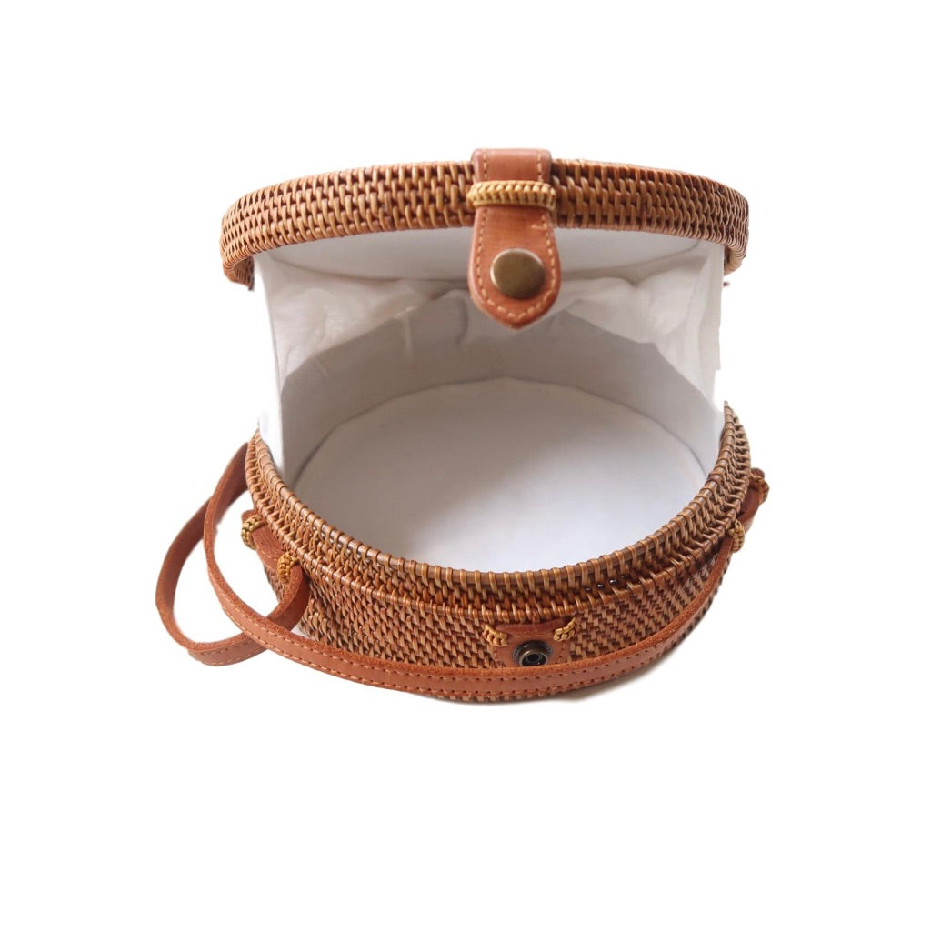 $58 Round Straw Bag / &quot;Atta&quot; Rattan Crossbody Bag, Made in Bali – St. Armands Designs of Sarasota