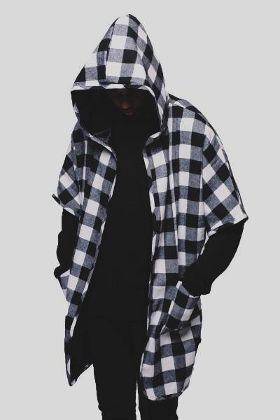 black and white flannel hoodie