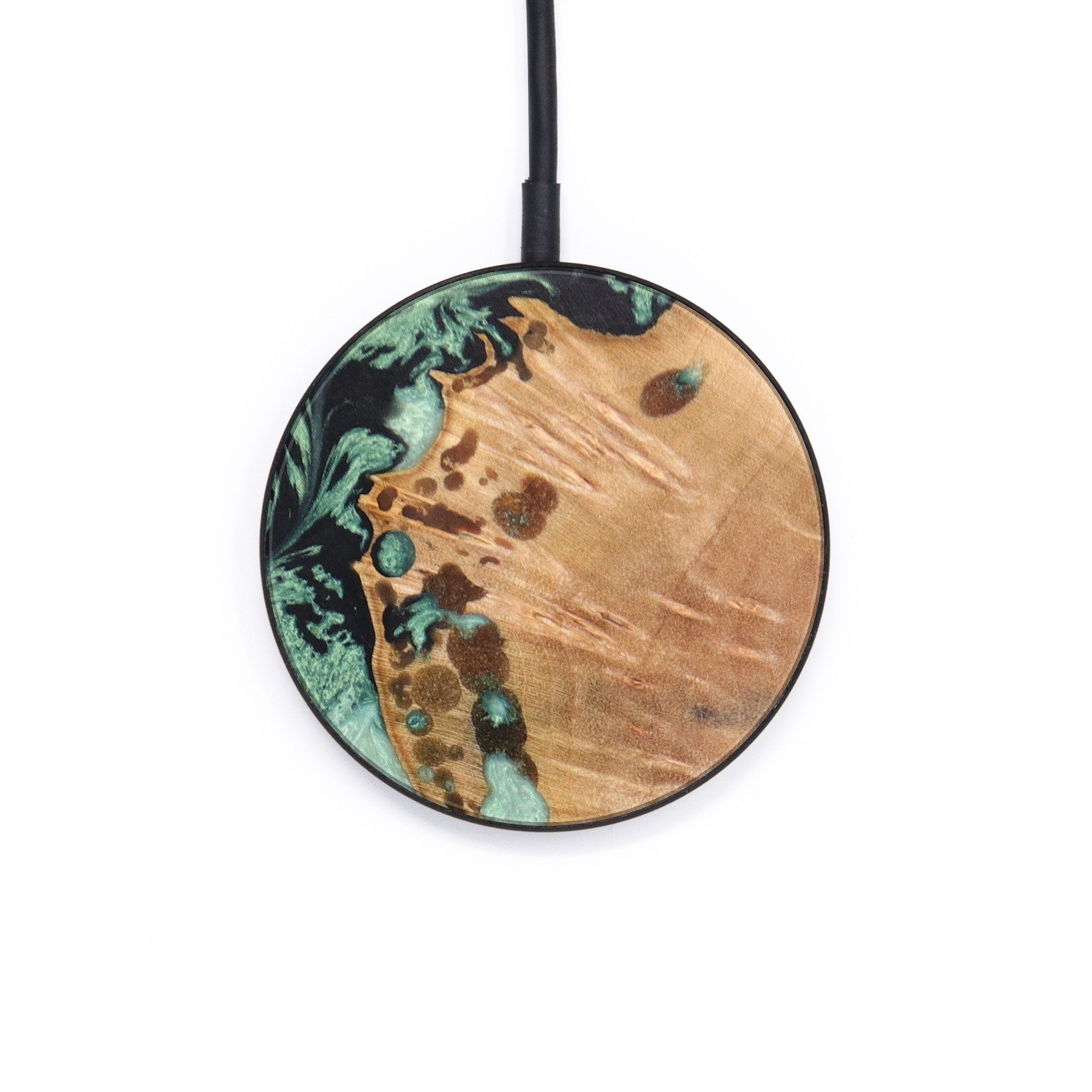 Circle Wood+Resin Wireless Charger - Mabel (Green, 637890) - Carved