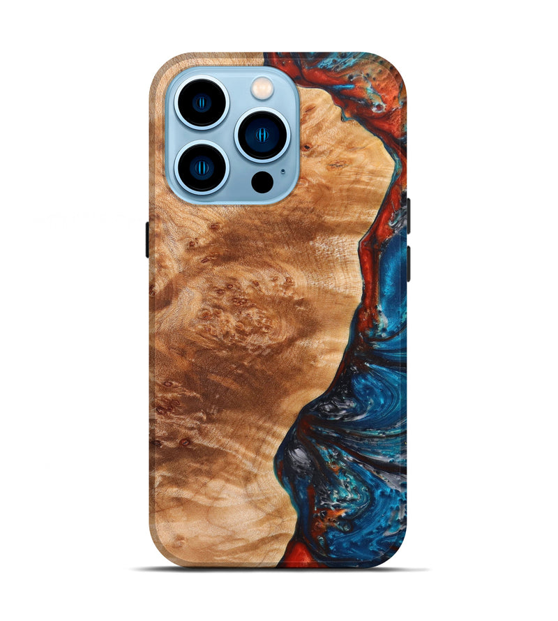 iPhone 14 Pro Wood+Resin Live Edge Phone Case - Mylie (Blue, 629013)