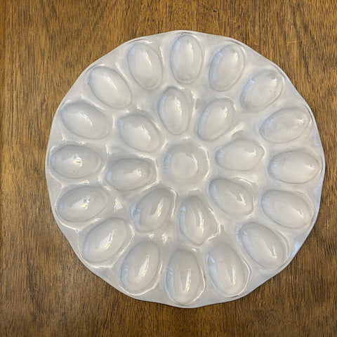 Ceramic Deviled Egg Platter in white gloss glaze