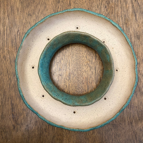 Ceramic Succulent Planter in a Circular Ring with speckled clay and covered in a matte copper green patina glaze