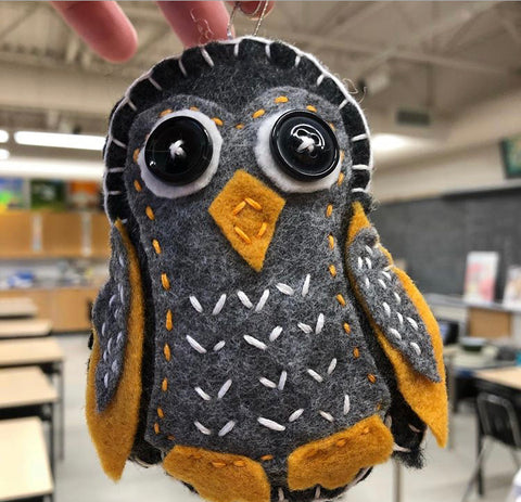 embroidery felt owl in high school craft class 