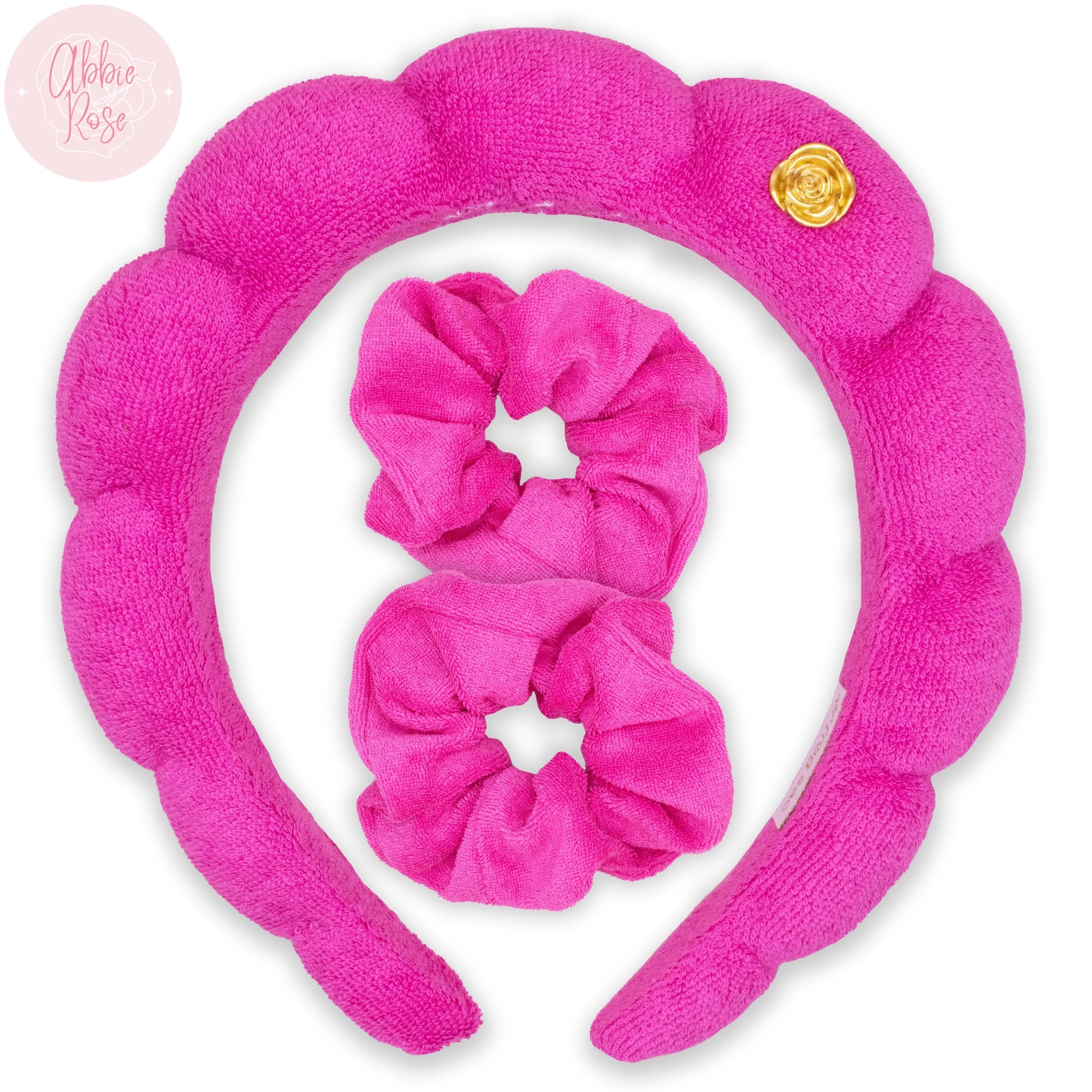 Puffy Terry Cloth Padded Spa Headband with Scrunchies: Hot Pink