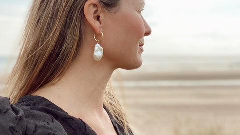 The RAW Copenhagen Femme Fatale Pearl Earrings featuring the most beautiful grade AAA baroque freshwater pearls, serious statement earrings for a night our, for the bride at a wedding, to to spice up your jeans outfit