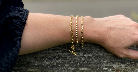 Classic gold vermeil chunky chain bracelets with toggle bar