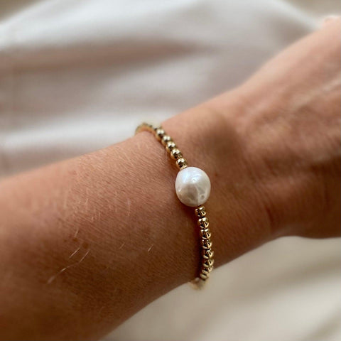 Scandi Beaded Gold Bracelet with Pearl with baroque pearl