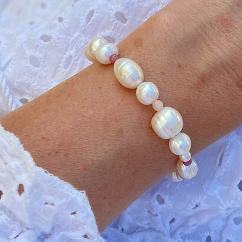 Pearl and pink opal and tourmaline bracelet