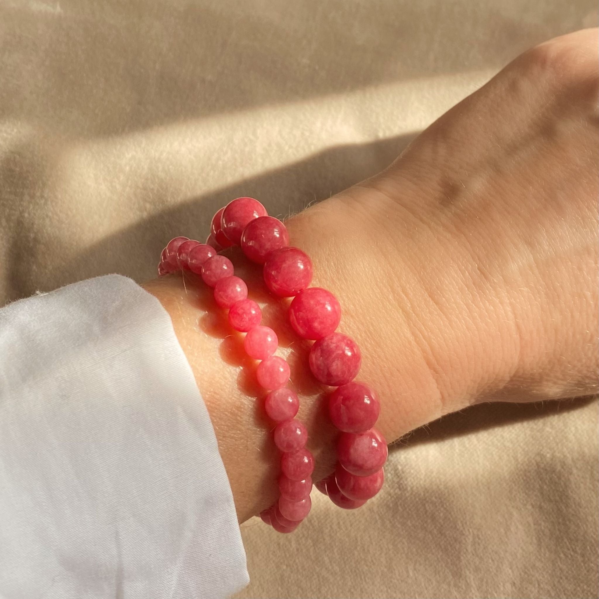 Pink Jade Beaded Bracelet Elasticated With 14K Gold Filled Bead Big 10mm