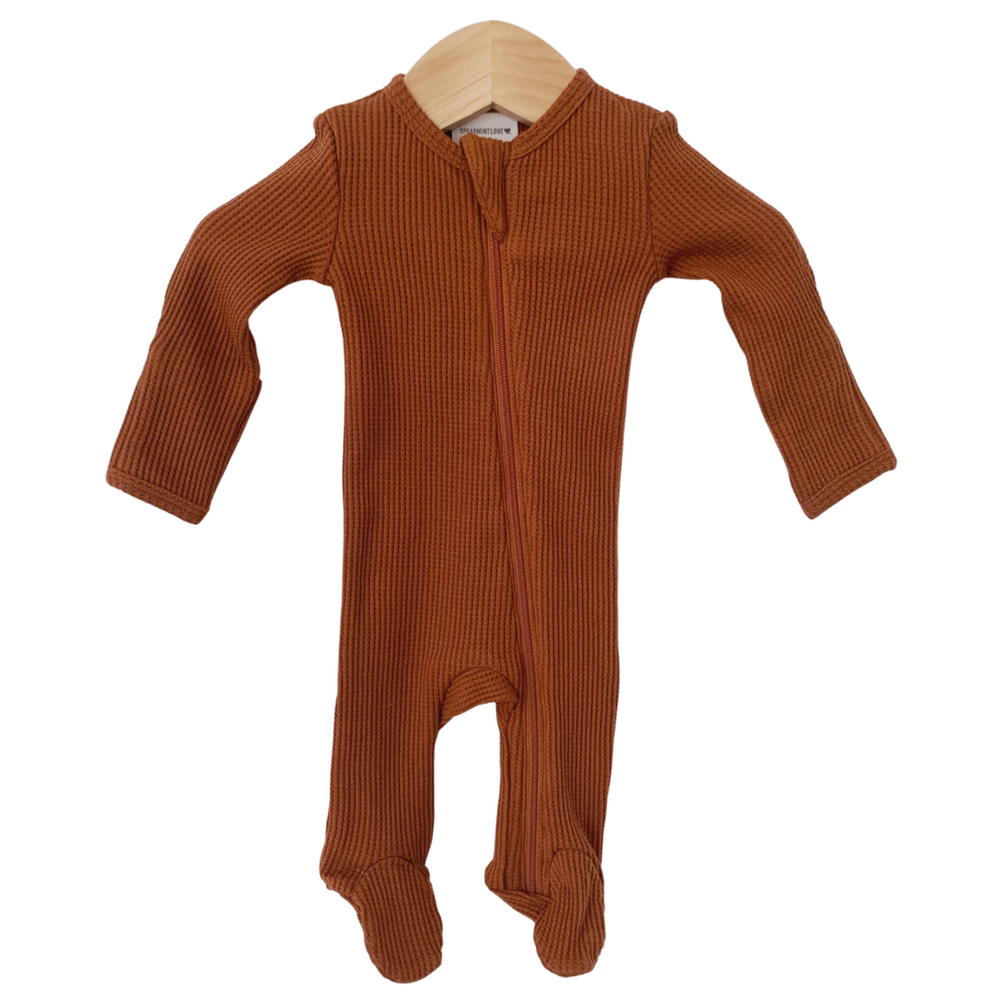 2 Way Zipper Footie - Pecan Brown Waffle – miller + jett