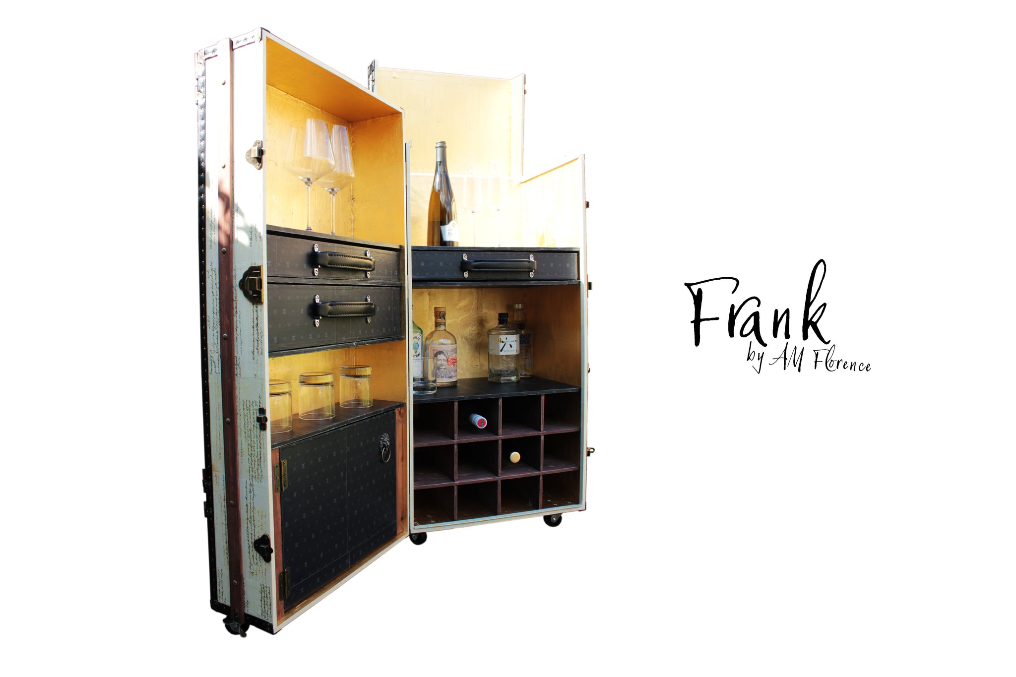 Frank Mid Size Liquor Wine Cabinet Steamer Trunk Amflorence