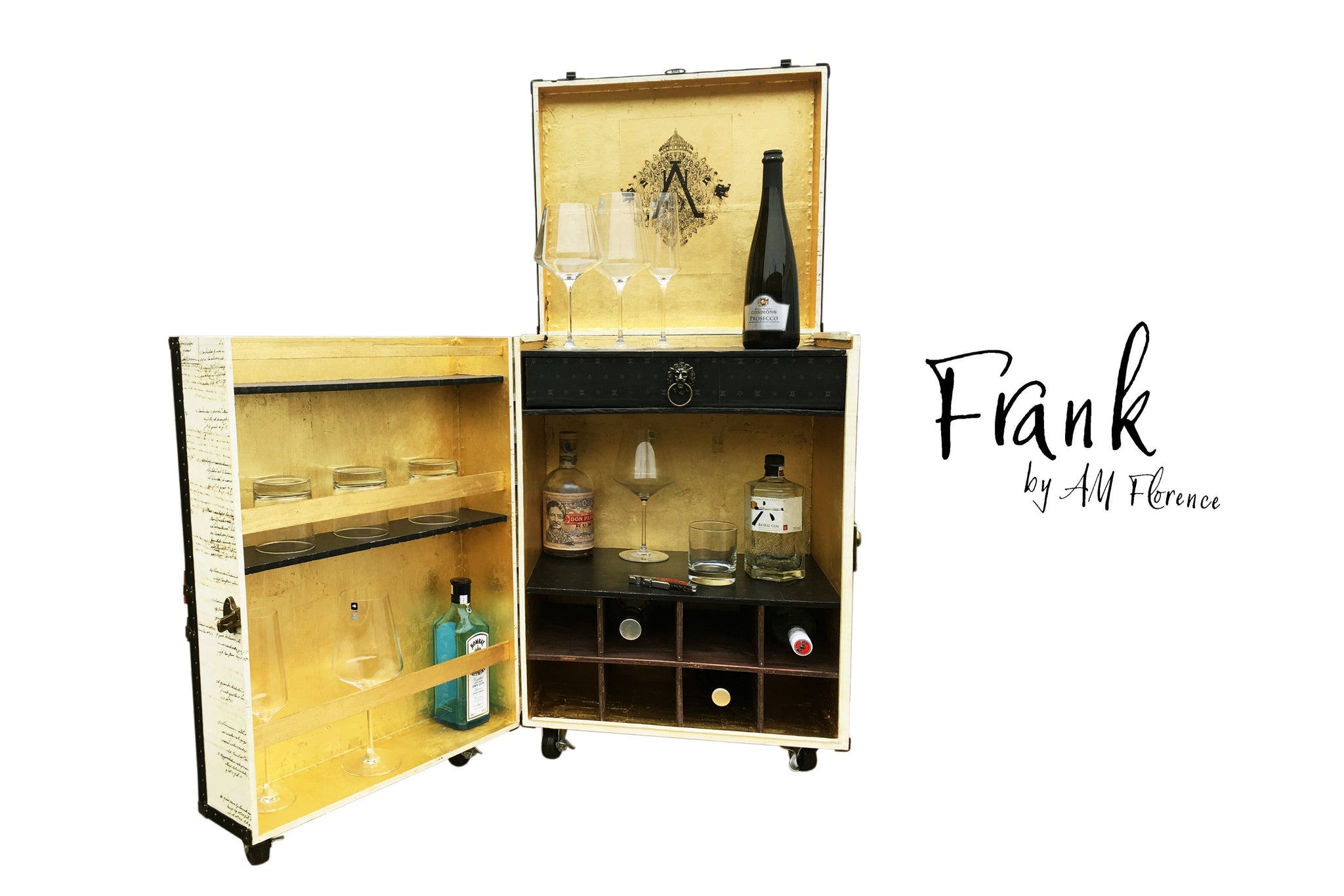 Frank Small Size Liquor Wine Cabinet Steamer Trunk Amflorence