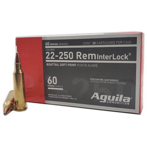 22-250 Rem - Aguila 60 Grain Hornady InterLock BTSP - 20 Rounds | Velocity  Ammunition Sales