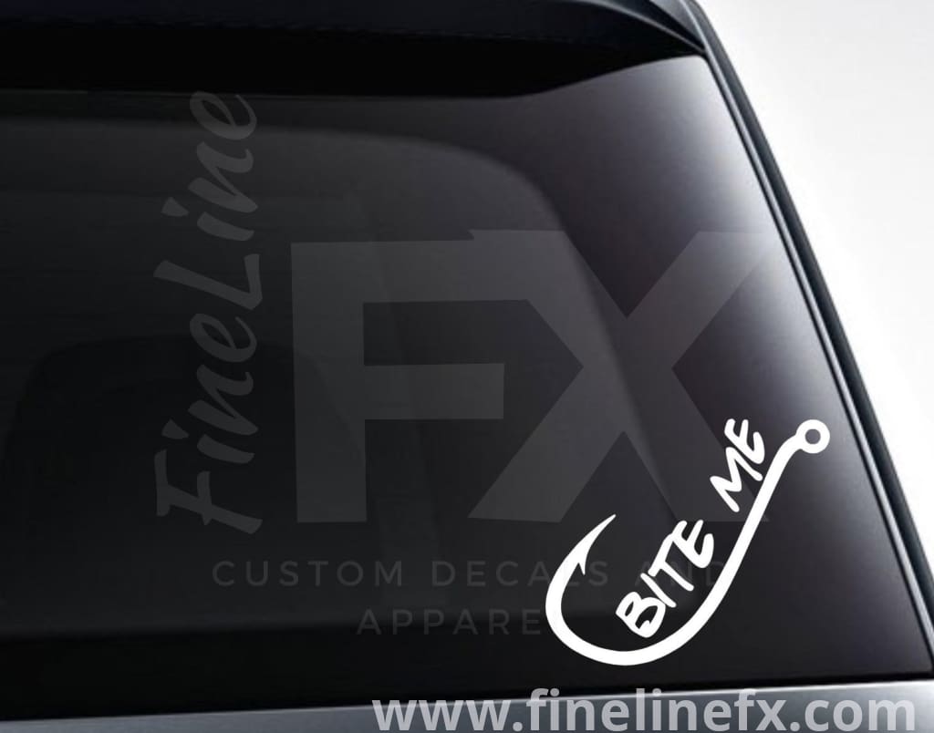 Download Bite Me Fishing Hook Vinyl Decal Sticker