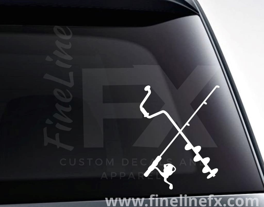 Download Ice Fishing Pole And Auger Vinyl Decal Sticker