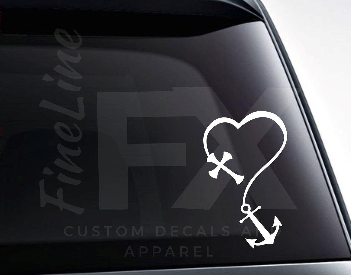 Cross And Anchor Heart Vinyl Decal Sticker