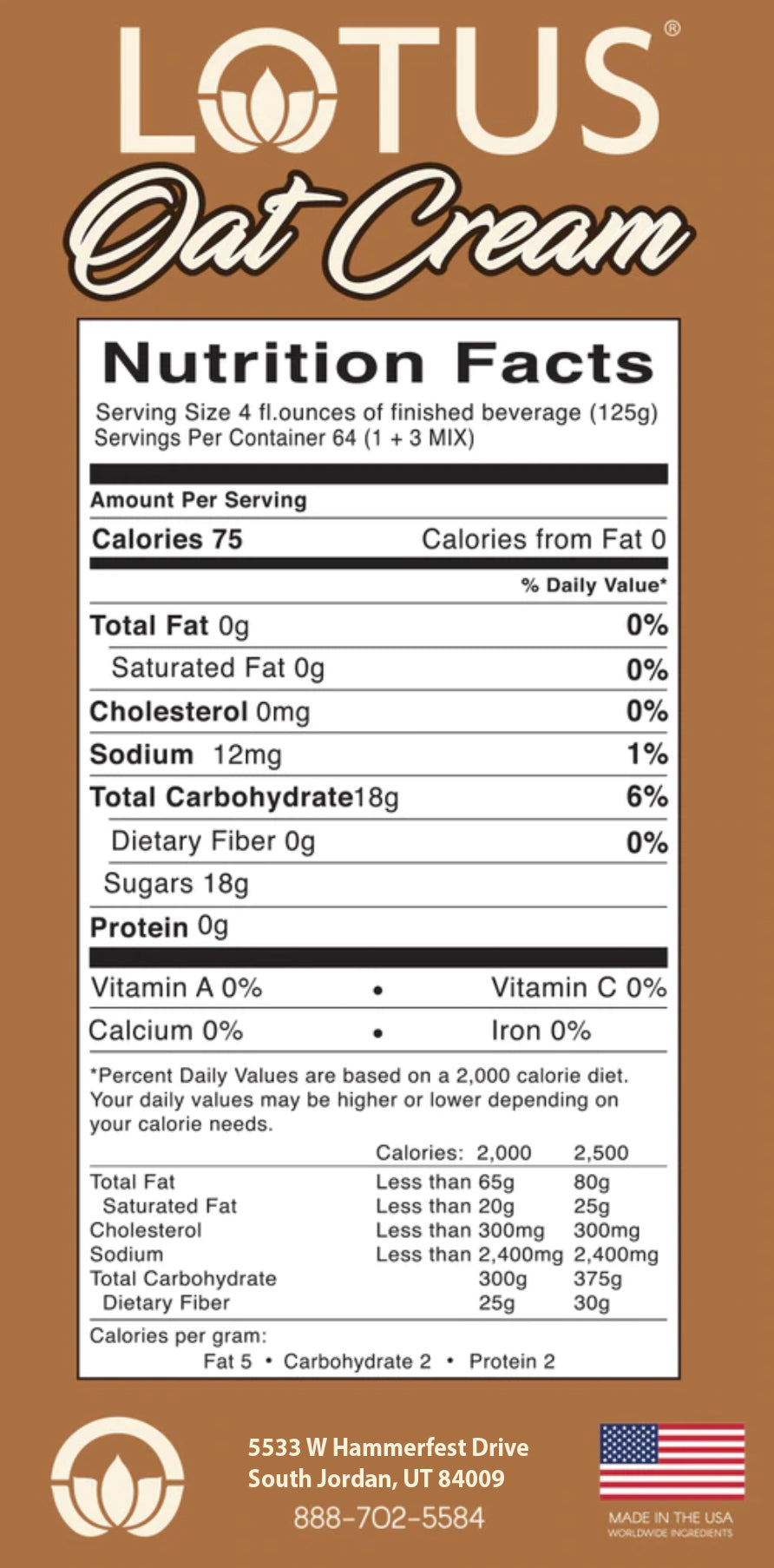 Lotus Oat Cream Nutrition Facts Panel