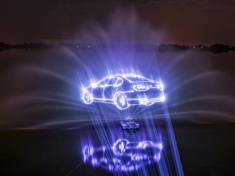 3D laser projection of bmw car floating mid-air