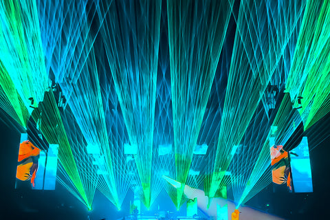 green and blue BeamBrush Lasers beam