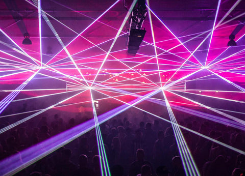 Entertainment lasers in use at a nightclub